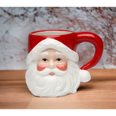 Festive Ceramic Santa Mugs Set of 4 for Christmas