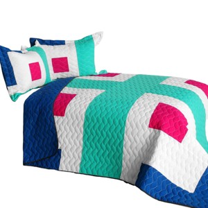 Slickblue Handmade Full/Queen Quilt Set, Soft Geometric Pattern, 2 Shams, TC Fabric, Design 1/2 - 1 of 4