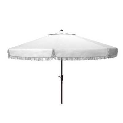 10.8' Round Milan Fringe Umbrella White - Safavieh