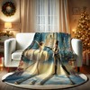 1pc Christmas Ballet Dancer & Nutcracker Flannel Blanket, Contemporary Style, Blue, Soft Throw for Living Room, Bedroom, Sofa, Winter Decor. - 3 of 4