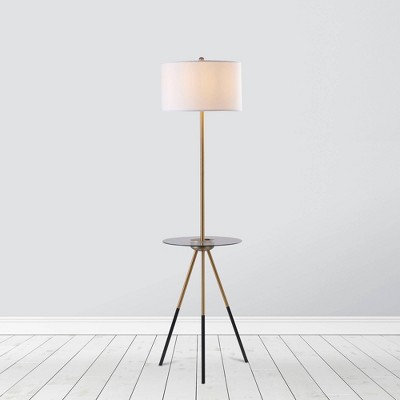 62.5" Axxin Contemporary Tripod Floor Lamp with Glass Table and Built-In USB Gold/White - Teamson Home