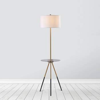 62.5" Axxin Contemporary Tripod Floor Lamp with Glass Table and Built-In USB Gold/White - Teamson Home