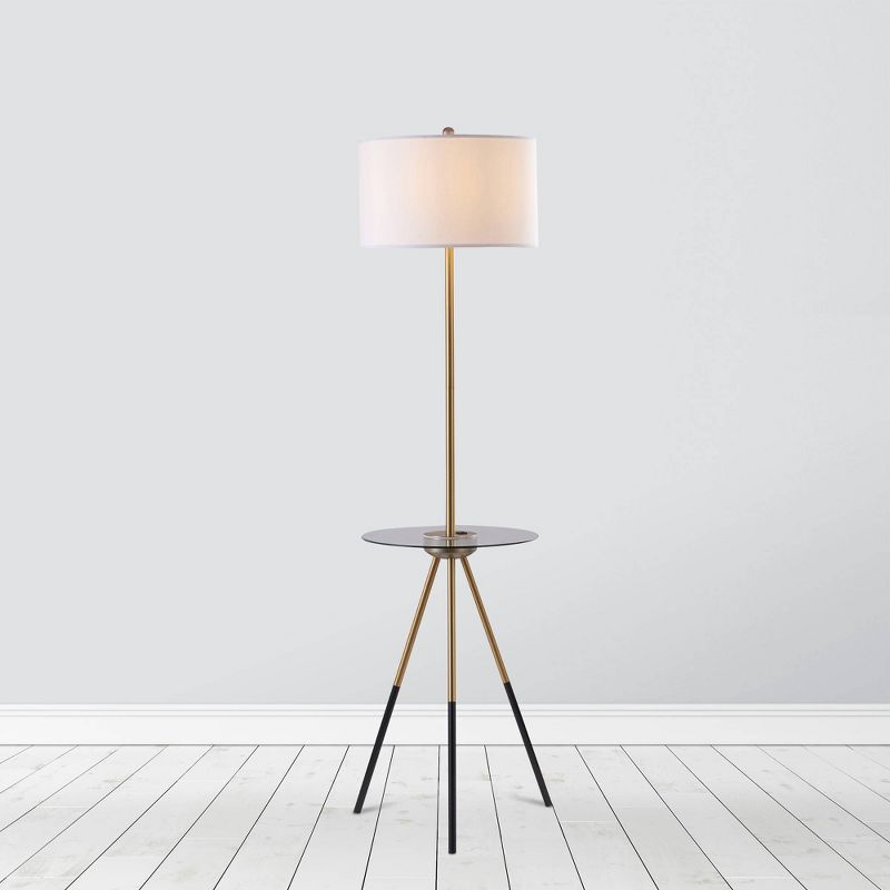 62.5&#34; Axxin Contemporary Tripod Floor Lamp with Glass Table and Built-In USB Gold/White - Teamson Home, 1 of 9