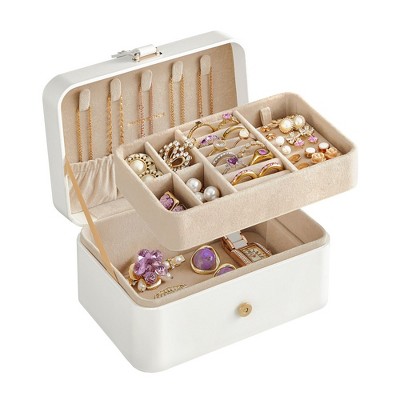 Songmics Jewelry Box Jewelry Storage With Glass Lid, 6-layer Jewelry  Organizer, 5 Drawers, Cloud White And Gold Color : Target