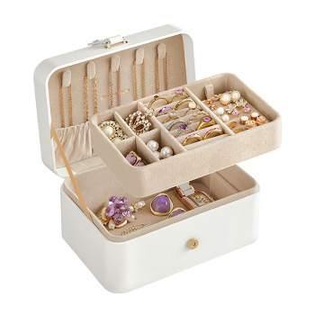 SONGMICS Jewelry Box, Travel Jewelry Case, 2-Layer Jewelry Holder Organizer, 4.3 x 6.3 x 3.1 Inches, Portable, Versatile Earring Storage