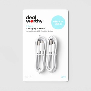 3ft USB-A to USB-C 2pk Cable - dealworthy™ - White - 1 of 3