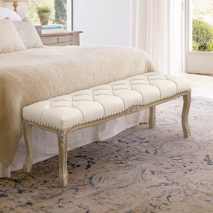 Arceso Bedroom Bench, French Vintage Tufted Entryway Bench, 45.2" Carving Upholstered End of Bed Bench - 1 of 4