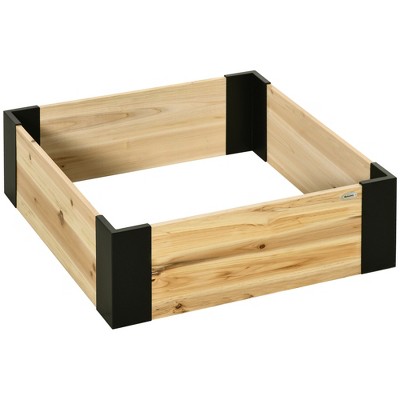 Outsunny Wooden Raised Garden Bed Flower Box with Metal Bracket, Installed by Hand, Outdoor Planter Box, 31.5 x 31.5in Square, for Vegetables, Fruits, Herbs, Succulents, Lawn, Yard, Natural