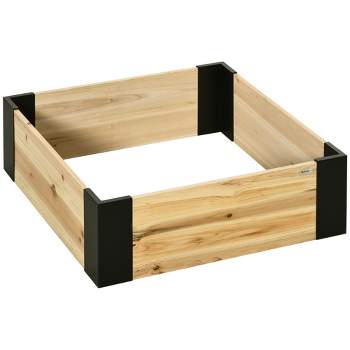 Outsunny Wooden Raised Garden Bed Flower Box with Metal Bracket, Installed by Hand, Outdoor Planter Box, 31.5 x 31.5in Square, Natural