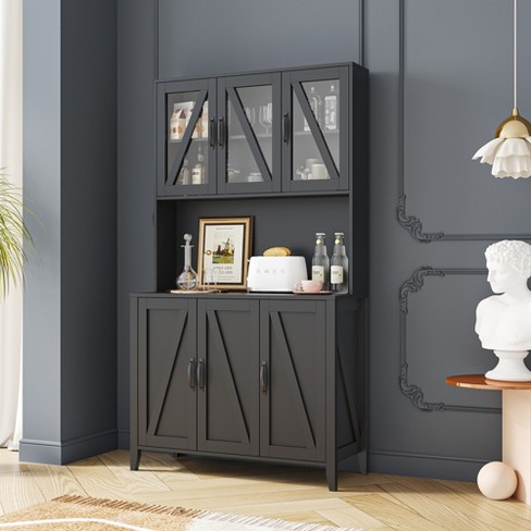 Large Freestanding Storage Cabinet with Glass Doors, Drawers and Open  Shelves, Black - ModernLuxe