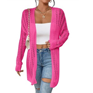 BLUEMING Womens Long Sleeve Lightweight Open Front V-Neck Casual Cardigan Sweaters Outerwear - 1 of 4