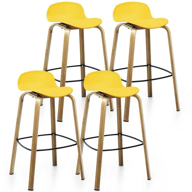 Costway Modern Set of 4 Barstools 30inch Pub Chairs w/Low Back & Metal Legs Yellow, 1 of 11