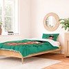 Deny Designs Twin/ Twin Extra Long Carriecantwell Festive Feline Duvet Cover and Pillow Sham Green - 2 of 4