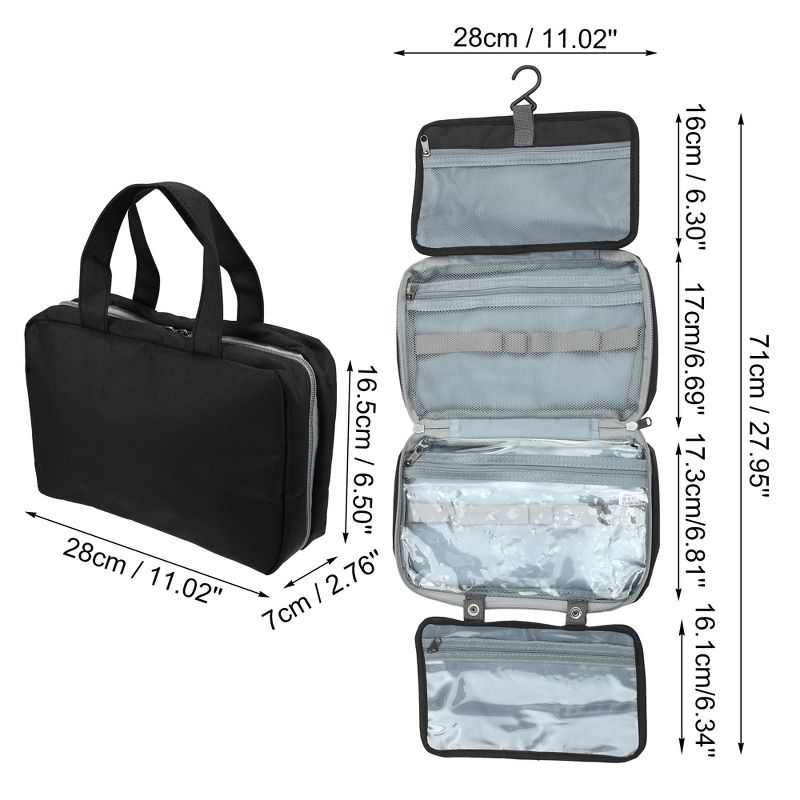 Unique Bargains Travel Toiletry Bag Makeup Bag Organizer Toiletry Organizer Travel Cosmetic Bag Waterproof Polyester Black 1pc, 4 of 7