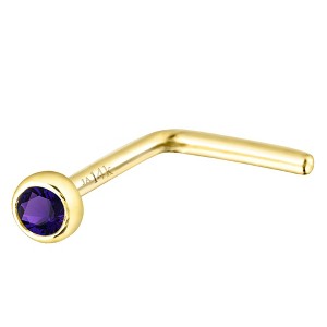 Jewelry Avalanche 22G 14K Gold Bezel-set Amethyst L-shape Nose Stud - 1 of 1