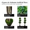 Cypress & Alabaster | Handmade 6' Artificial Bay Olive Triple Topiary Tree In Home Basics Plastic Pot Made With Real Wood And Moss Accents - 4 of 4