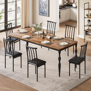 78" Rustic Farmhouse Dining Table for 6 - Long  Wooden Table with Metal Legs for Kitchen, Dining Room, Family Gatherings & Parties - 1 of 4