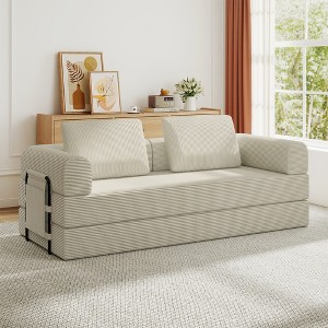 Racxily Convertible Sofa Bed with Pillow - Corduroy Folding Couch for Living Room, Bedroom, Lounge - 1 of 4