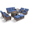 Belord Brown Wicker 9 Piece Patio Furniture Set with 5" Thick Cushions, Outdoor Fire Pit Table Set with Swivel Gliding Rocker Chairs and Club Chairs - 4 of 4