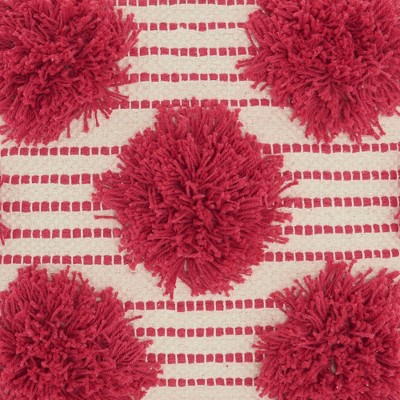 18"x18" Hot Pink Cotton Tufted Pom Poms Square Throw Pillow