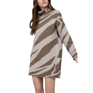 August Sky Women's Zebra Print Turtleneck Long Sleeve Sweater Dress - 1 of 4