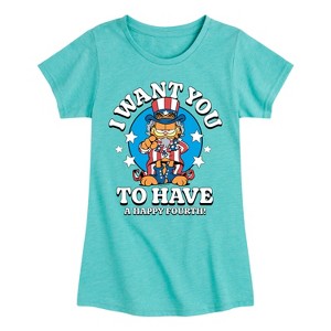 Girls' - Garfield - Want You To Have A Happy Fourth Fitted Short Sleeve Graphic T-Shirt - 1 of 4
