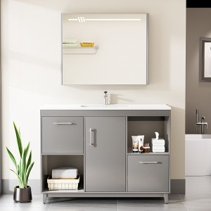 HYLEORY 48.03 in. W X 18.11 in. D X 35.04 in. H Basin Vanity with White Marble Top, Drawers and Open Shelf - 1 of 4
