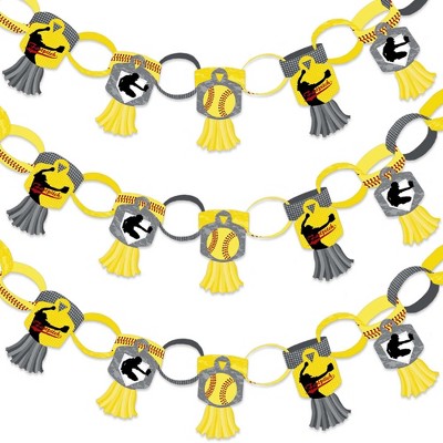 Big Dot of Happiness Grand Slam - Fastpitch Softball - 90 Chain Links & 30 Paper Tassels Kit - Birthday Party Baby Shower Paper Chains Garland - 21 ft