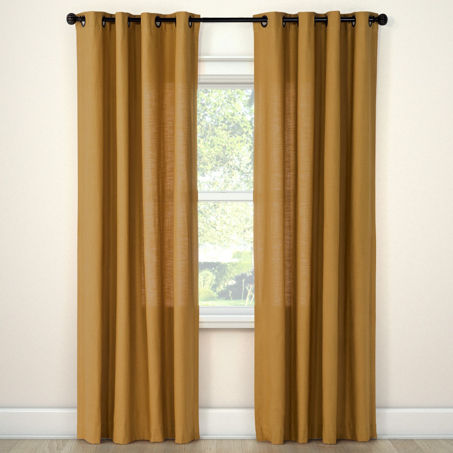 1pc 54"x84" Light Filtering Solid Window Curtain Panel Golden Brass - Threshold™: Cotton, Grommet Top, Indoor Use