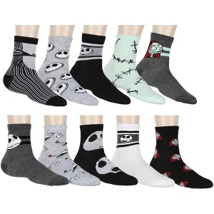 Disney NBC Women's Jack Skellington And Friends Shortie Crew Socks 10 Pack - 1 of 4