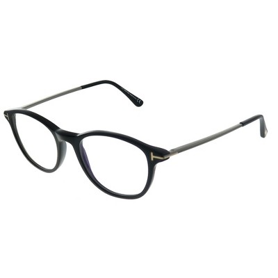 Tom Ford Blue Block Soft Rounded FT 5553-B 001 Unisex Round Eyeglasses Shiny Black 50mm