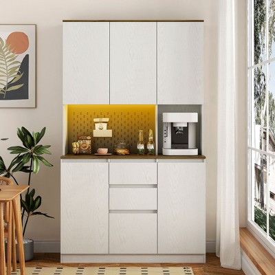 NicBex Freestanding Buffet Cabinet with Storage 74" Sideboard Cabinet Modern Pantry Cabinet with Charging Station, Microwave Stand, White