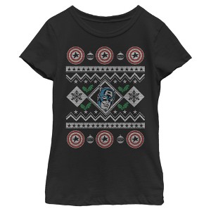 Girl's Marvel Ugly Christmas Captain America T-Shirt - 1 of 3