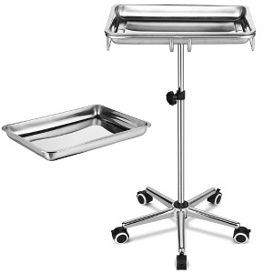 Yescom Mobile Mayo Stand Stainless Steel with Handle 2 Pack Trays on Wheels Adjustable Height for Medical Dental Salon Tattoo Lab - 1 of 4