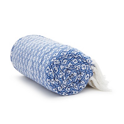 Americanflat Omala Throw Blanket in Blue and White Mini Diamond - 100% Cotton with Fringe - 50" x 60"