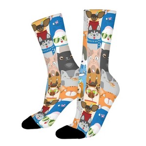 Colorful Cartoon Pet Pattern Women Printed Crew Socks Funny Funky Socks Soft Polyester Novelty Gifts for Artists Men - 1 of 1