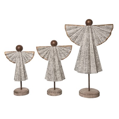 Transpac Metal 23.25 in. Off-White Christmas Texture Angel Decor Set of 3