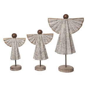 Transpac Metal 23.25 in. Off-White Christmas Texture Angel Decor Set of 3 - 1 of 2