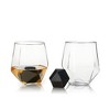 Viski 4-Piece Faceted Tumbler & Hexagonal Basalt Stone Set, Set of 2 Crystal Glasses With Set of 2 Whiskey Rocks, Rum, Scotch Lovers, Clear - 3 of 4