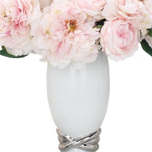Gulches Decorative Vase - 15.5" White & Silver Lidded Jar (7" Base) - 1 of 4