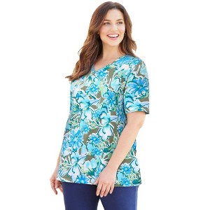 Catherines Women's Plus Size Petite Suprema Short Sleeve V-Neck Tee - 1 of 4
