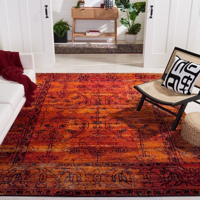 Vintage Red High Pile Synthetic Area Rug