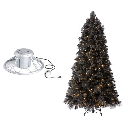 Home Heritage 1-1.75" Christmas Tree Base Rotating Metal Stand with Snowdrift 6.5' 500 Pre-Lit Warm White LED Lights Artificial Christmas Tree