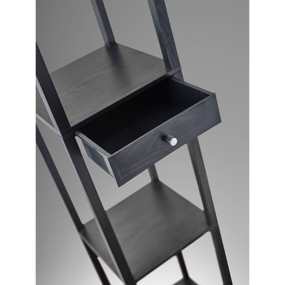 Black MDF Shelf Floor Lamp with Drawer and Lampshade