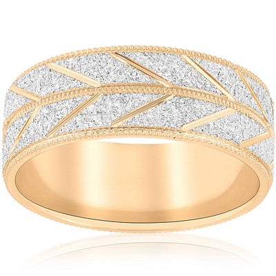 Pompeii3 10k Gold Men's Comfort-Fit Wedding Band Stone Finish and Cuts 8MM Two Tone