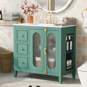 36-Inch Bathroom Storage Cabinets With Sink,Wood Bathroom Vanity With 2 Soft Close Doors,Bathroom Floor Cabinets With 3 Drawers-Cuddlewood - 1 of 4