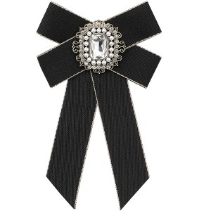 INSPIRE CHIC Women's Ribbon Brooch Elegant Bowtie Rhinestone Bow Ties for Uniform Dress - 1 of 4