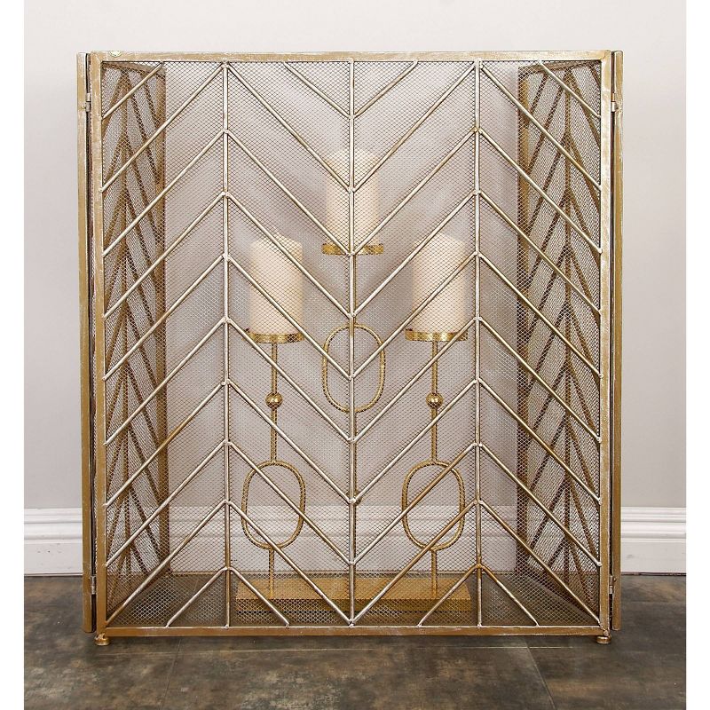Contemporary Metal Fireplace Screen Brass - Olivia &#38; May, 3 of 19