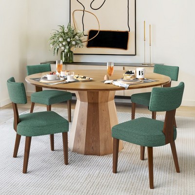 Dining Chairs Set of 4, Linen Mid Century Modern Dining Chairs with Curved Backrestand Wood Legs, Upholstered Dining RoomChairs
