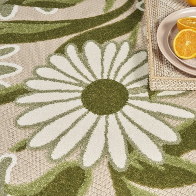 Ivory Green Daisy Flower Flatweave Outdoor Rug 5'3" x 7'5"